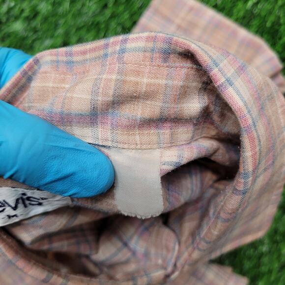 Vintage 70s Levi's Plaid Short Sleeve Shirt Mens Small (Tagged M) Pastel - Picture 7 of 7